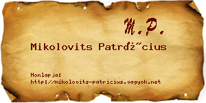 Mikolovits Patrícius névjegykártya